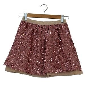 12 PM Pink Sequin Skirt Large Tan Tulle Underskirt Junior Size Large‎